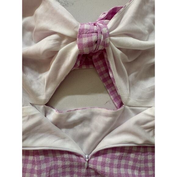 New BCBGeneration Dress XS Gingham Pink White Bow Ruffles Cut Out Summer Barbie - Picture 11 of 15